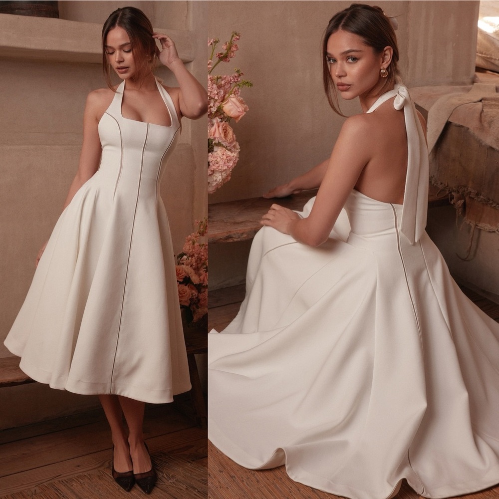 HOUSE OF CB 'Loulou' Ivory‎ Halter Neck Midi Dress size S NWOT